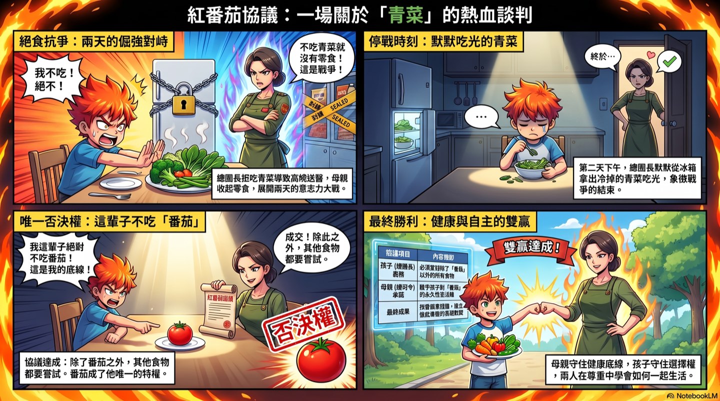 同一篇故事用 NotebookLM 資訊圖表做成的四格漫畫
