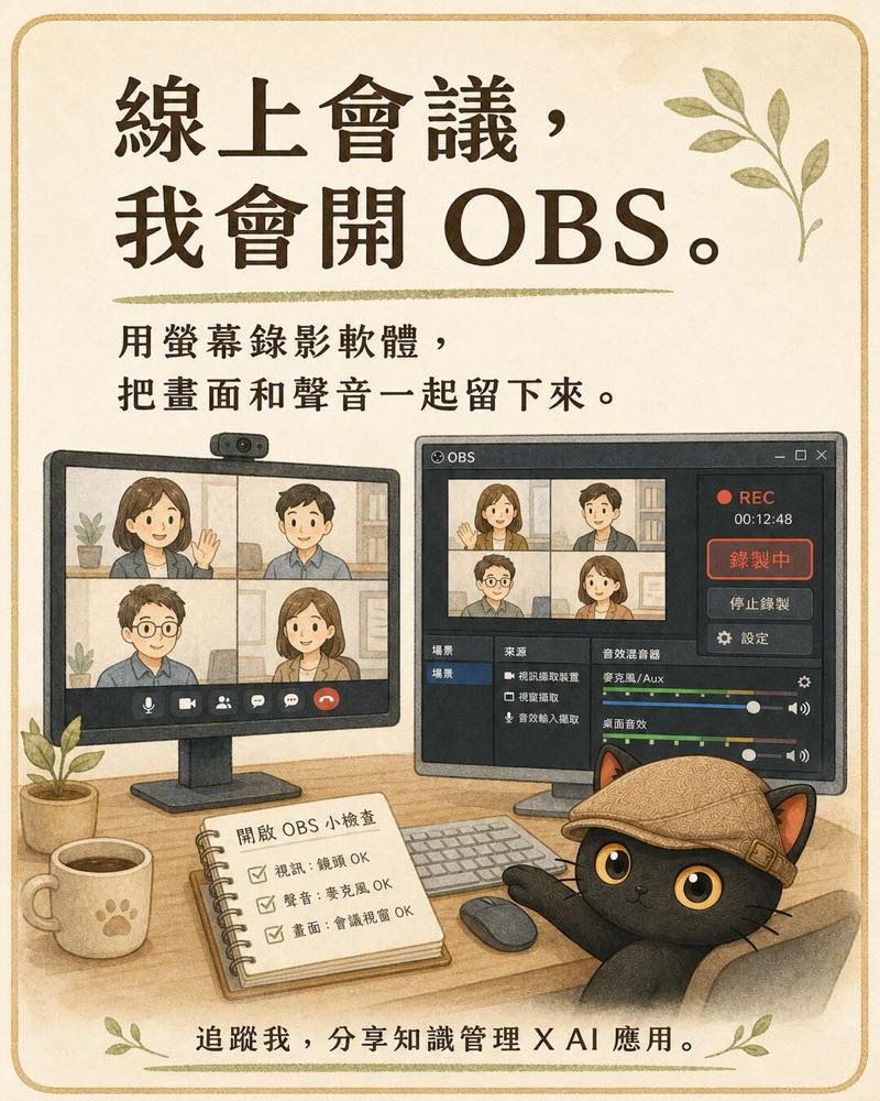 線上會議開 OBS 把畫面與聲音一起錄